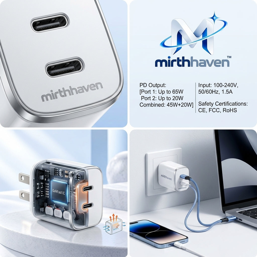 mirthhaven™ Dual USB-C Wall Charger
